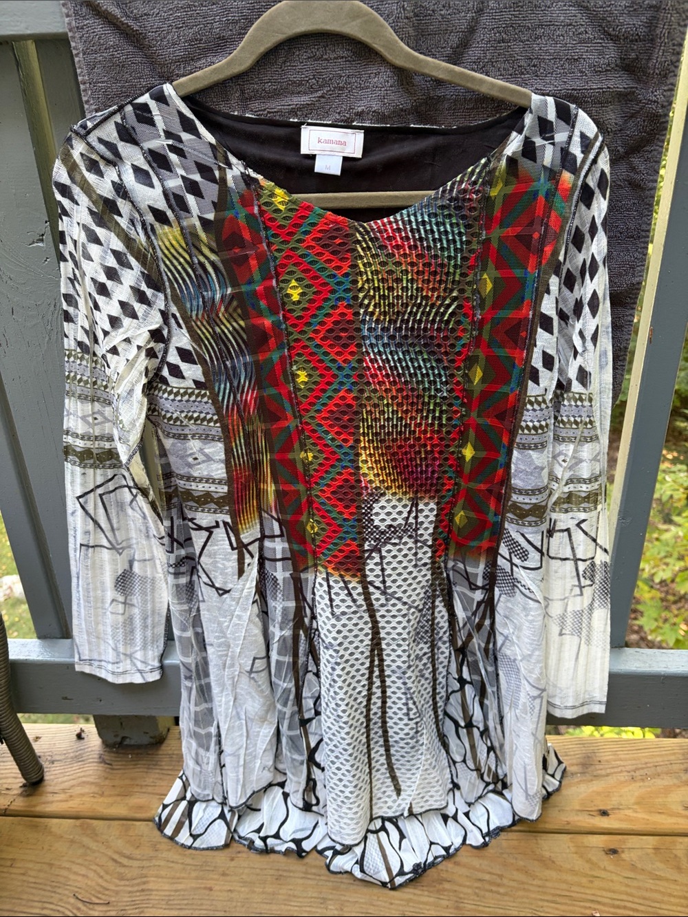Keren Hart Multicolor Geometric Long-Sleeve Tunic - Red/Green/Black
